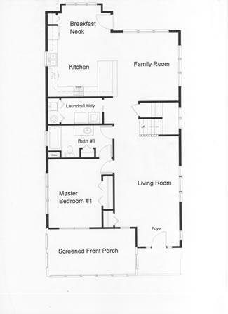 Open floor plan kitchen and family room leads to large rear deck. Master bedroom and bath on first floor with a large screened in porch.  